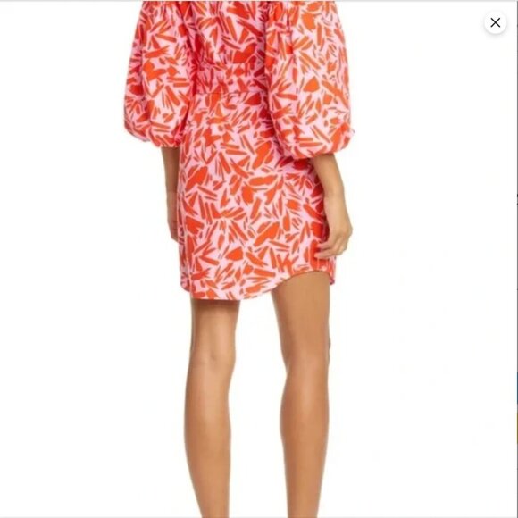 Veronica Beard Samy Silk Exaggerated Statement Puff Sleeve Shirt Dress Size 14 - Picture 3 of 16